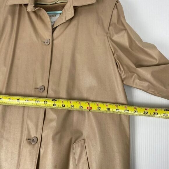 Retro London Fog Tan Belted Trench Coat Size 12 Reg Removable Hood - Picture 12 of 16